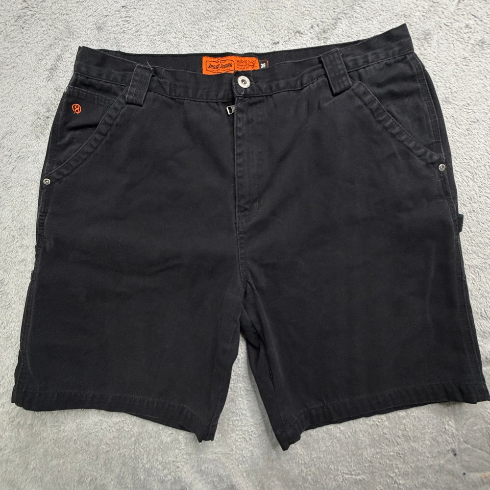 Jesse James Industrial Workwear Black Washed Duck Carpenter Shorts Mens W38in.